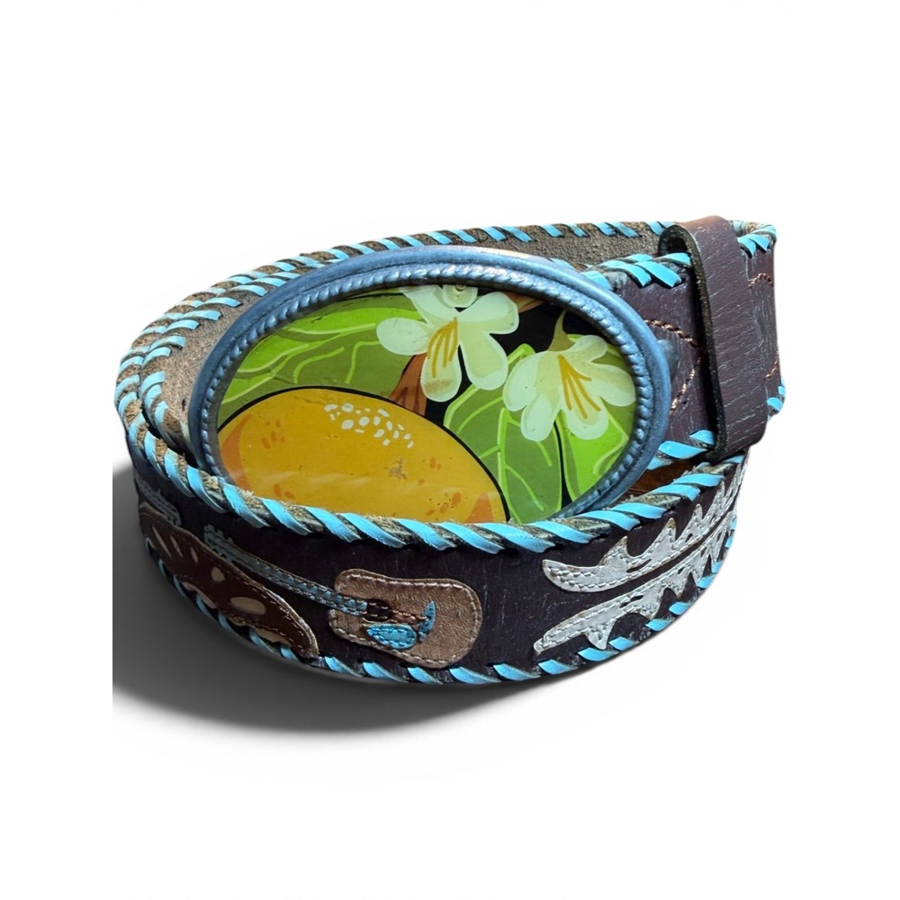 Enmon 929 Cowgirl Collection Western Belt Leather Women Med Brown Turquoise